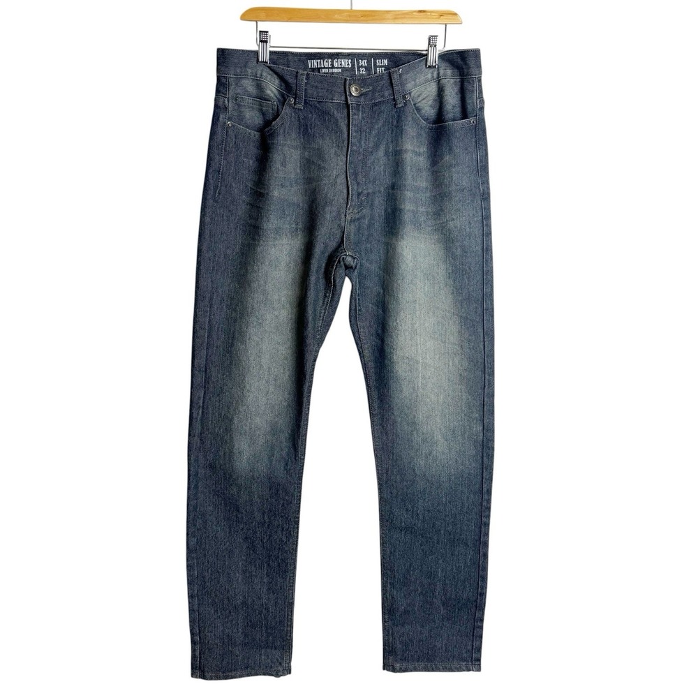 Vintage Genes Men's Slim Fit Jeans 34x32  Dark Blue With A Fade Casual Indie